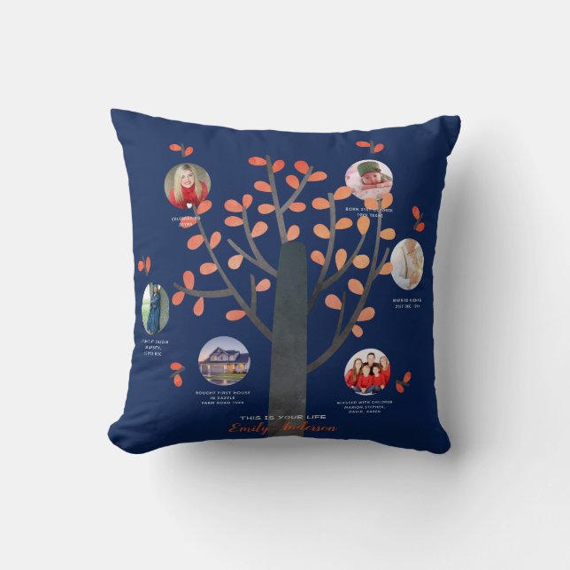 Family Tree Photo Collage Gift - ADD MILESTONES Throw Pillow (Front)