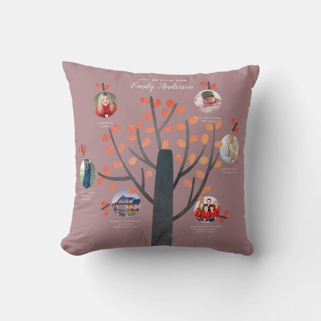 Family Tree Photo Collage Gift - ADD MILESTONES Throw Pillow (Front)