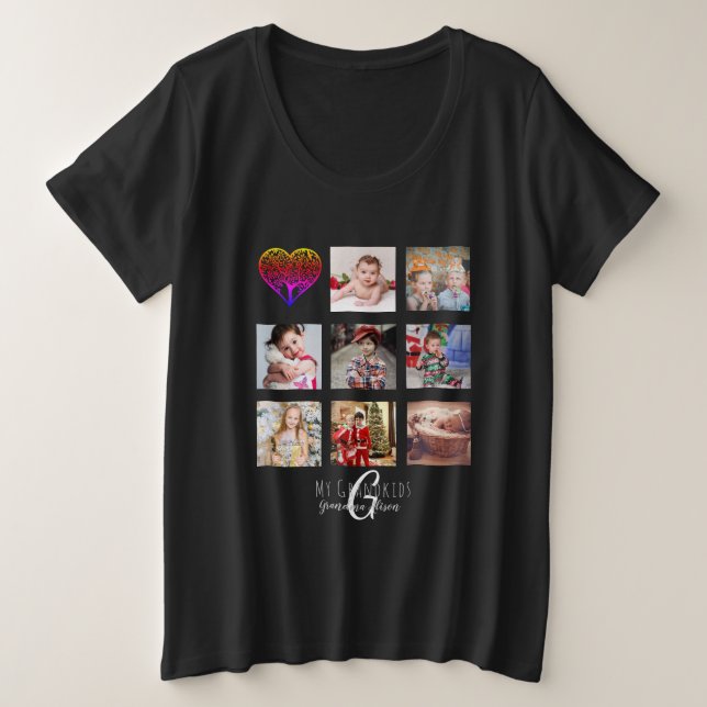 Family Tree Photo Collage Grandma Grandmother Gift Plus Size T-Shirt (Design Front)