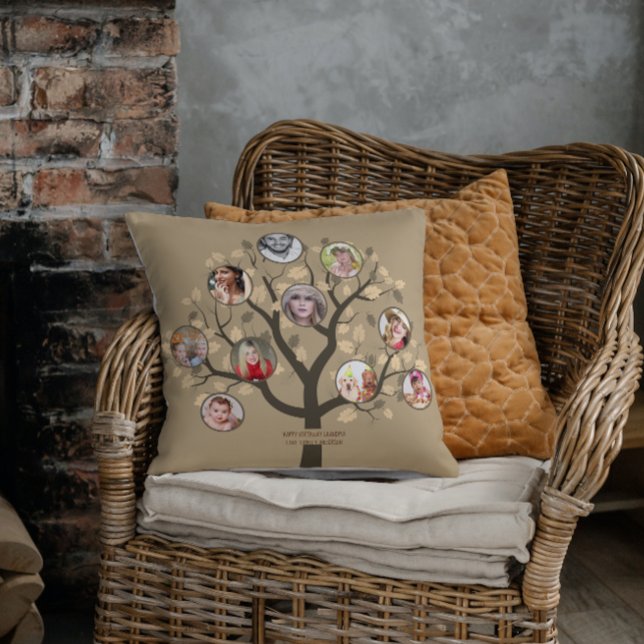 Family Tree Photo Collage Grandma Grandpa Gifts Throw Pillow (Creator Uploaded)