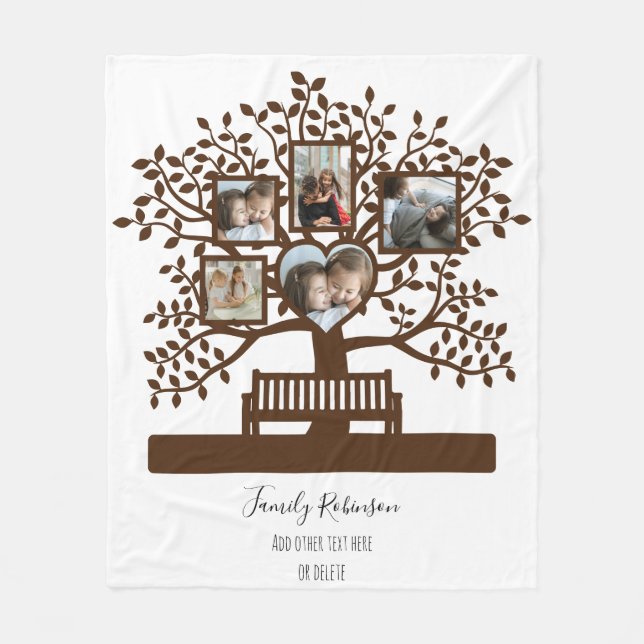 Family Tree Photo Collage Template Personalized Fleece Blanket (Front)