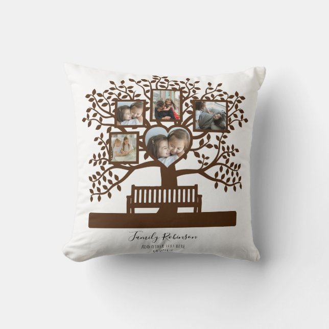 Family Tree Photo Collage Template Personalized Throw Pillow (Front)