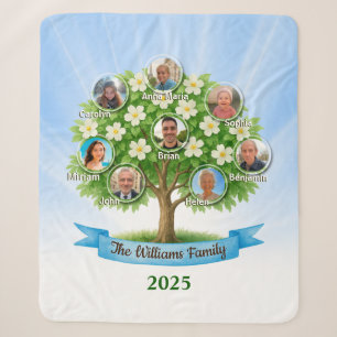 Family Tree Photo Names Sherpa Heritage cozy gran Blanket