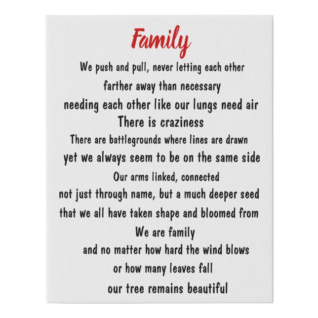 Family tree poem faux canvas print (Front)