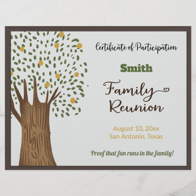 Family Tree Reunion Certificate of Participation (Front)