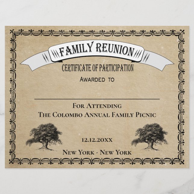Family Tree Reunion Certificate of Participation  (Front)