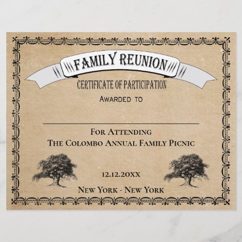 Family Tree Reunion Certificate of Participation 
