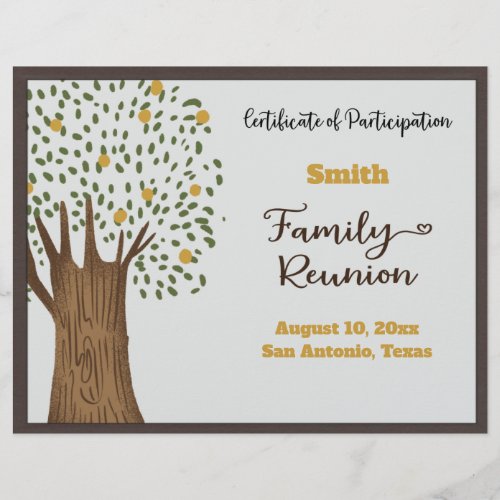 Family Tree Reunion Certificate of Participation