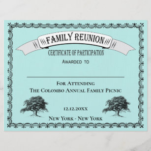 Family Tree Reunion Certificate of Participation