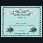 Family Tree Reunion Certificate of Participation<br><div class="desc">Family Reunion Certificate of Participation features vintage style frame and "family" trees. Give a certificate of participation to family members at your next reunion. Certificate can be used as attendance, contests, games and more. Organize a awards ceremony for your reunion event. Hand out these Family Reunion certificates to all of...</div>