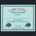 Family Tree Reunion Certificate of Participation<br><div class="desc">Family Reunion Certificate of Participation features vintage style frame and "family" trees. Give a certificate of participation to family members at your next reunion. Certificate can be used as attendance, contests, games and more. Organize a awards ceremony for your reunion event. Hand out these Family Reunion certificates to all of...</div>