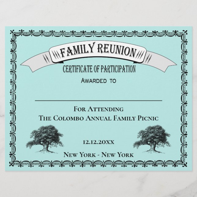 Family Tree Reunion Certificate of Participation (Front)