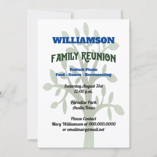 Family Tree Reunion Gathering Picnic Event Invitation