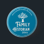 Family Tree Reunion Historian Genealogy Button<br><div class="desc">It's fun getting together with your family and reconnecting, sharing stories and learning about family genealogy. It's also fun to have an awards ceremony at your Family Reunion gathering. This family reunion award is for the first family members to arrive at your event. Add your family name and year of...</div>