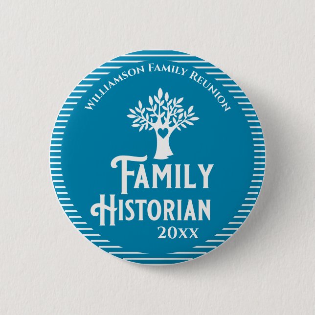 Family Tree Reunion Historian Genealogy Button (Front)