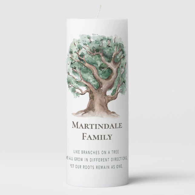 Family Tree Reunion Monogrammed Pillar Candle (Front)