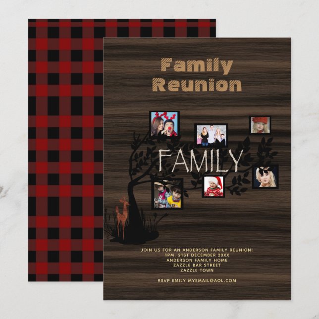 Family Tree REUNION Photo Collage Rustic Buffalo Invitation (Front/Back)