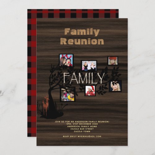 Family Tree REUNION Photo Collage Rustic Buffalo Invitation