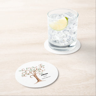 Family Tree Reunion Round Paper Coaster