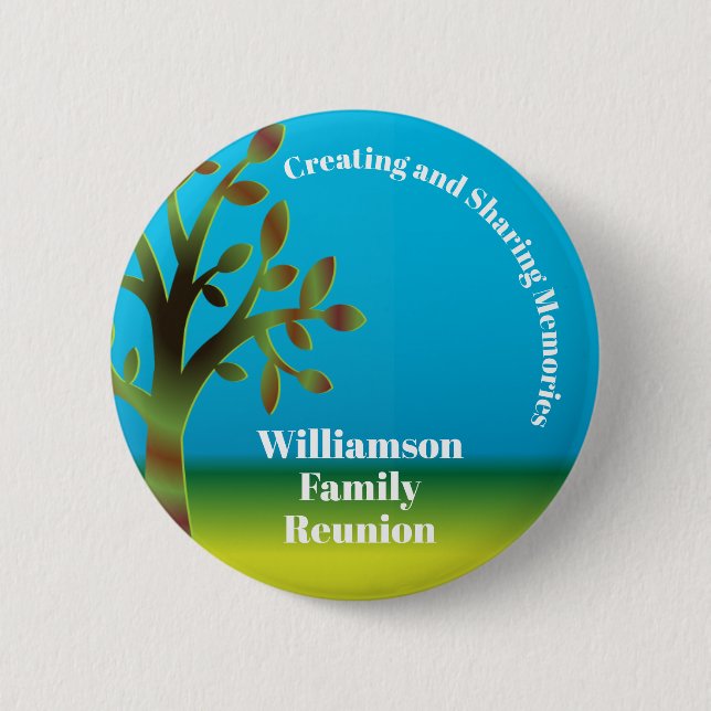 Family Tree Reunion Sharing Caring Memories Button (Front)