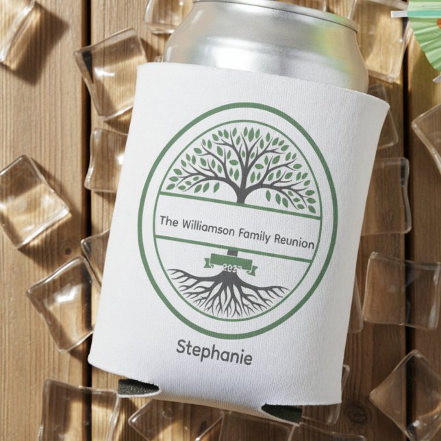 Family Tree Roots Celebration Keepsake Can Cooler (Family reunion personalized can cooler)