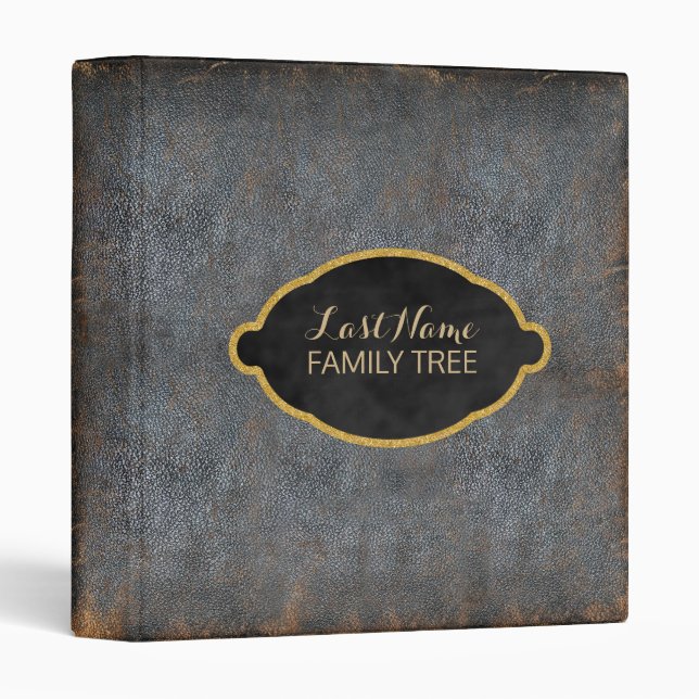 Family Tree | Rustic Leather Genealogy Photo Album 3 Ring Binder (Front/Spine)