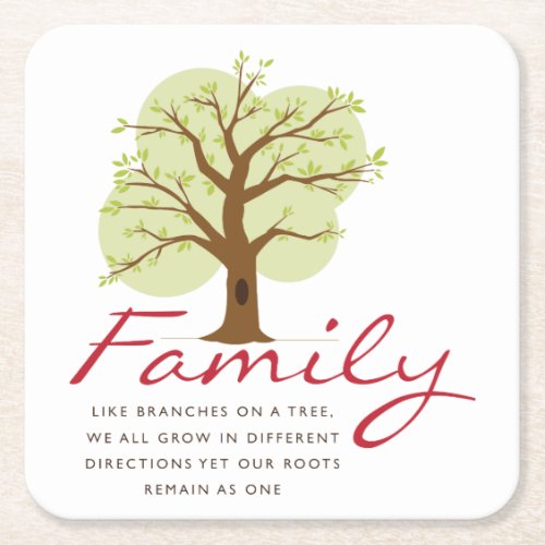 Family Tree Square Paper Coaster