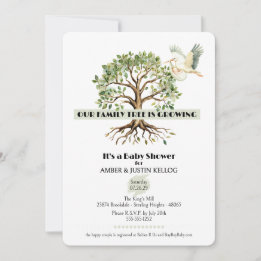 Family Tree Stork Baby Shower Invitation