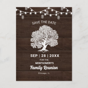 Family Tree String Lights Reunion Save the Date Postcard