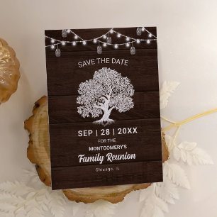 Family Tree String Lights Reunion Save the Date Postcard