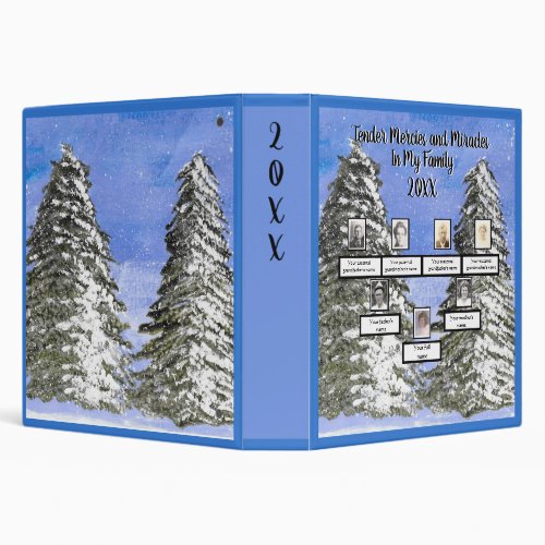 Family Tree Watercolor Snowy Pines Mercies  3 Ring Binder