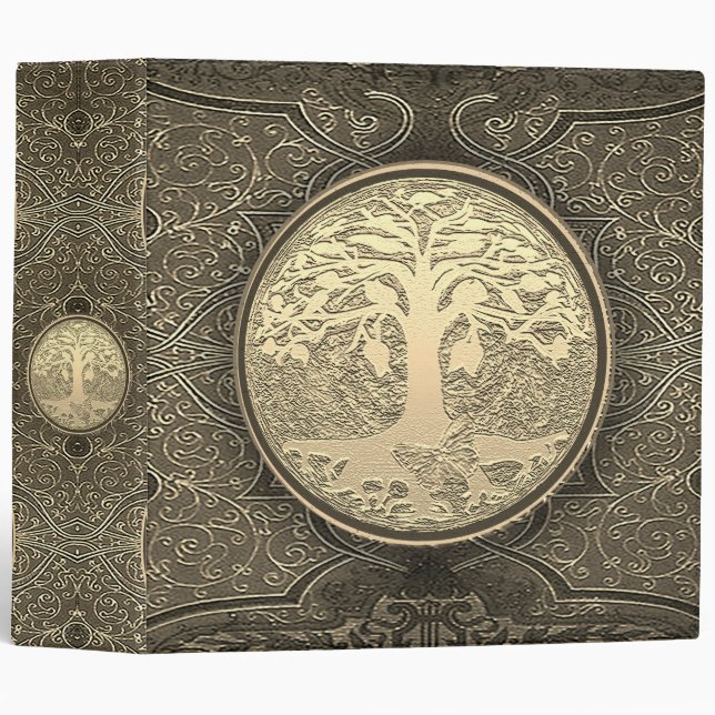 Family Tree with Butterfly Gold 3 Ring Binder (Front/Spine)