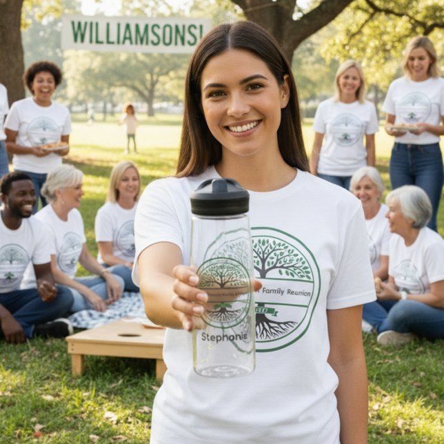 Family Tree with Roots Celebration Water Bottle (Family reunion personalized water bottle)