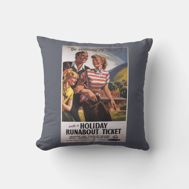 Family Trio on Holiday Runabout Savings Throw Pillow (Front)