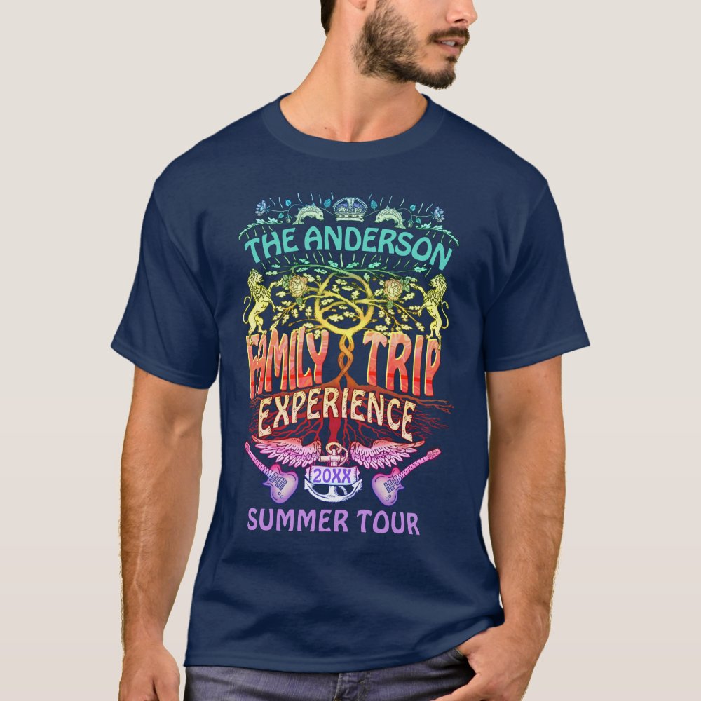 Family Trip Band Retro 70s Concert Logo Neon Personalized T-Shirt