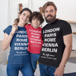 Family Trip to Europe Custom City List T-Shirt<br><div class="desc">Great gift for a family trip,  graduation trip,  first trip to Europe,  honeymoon.  Personalized t-shirt with your destination European cities - London,  Paris,  Rome,  Vienna,  Berlin.  Add them in order,  or make a bucket list.</div>