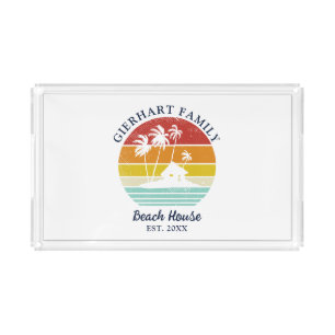 Family Tropical Beach House Palm Trees Custom Acrylic Tray
