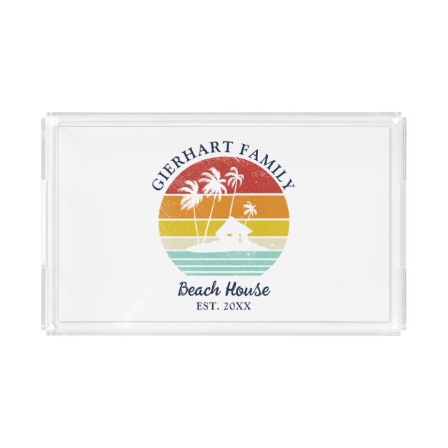 Family Tropical Beach House Palm Trees Custom Acrylic Tray (Front)