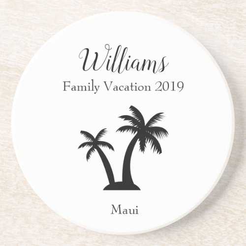 Family Tropical Vacation Palm Tree Keepsake Coaster