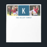 Family Two Photo Personalized Blue Notepad<br><div class="desc">Add your favorite photos,  initial and text using the template form.  Choose "customize further" to move the photos as needed or to change the font.</div>