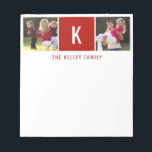 Family Two Photo Personalized Red Notepad<br><div class="desc">Add your favorite photos,  initial and text using the template form.  Choose "customize further" to move the photos as needed or to change the font.</div>