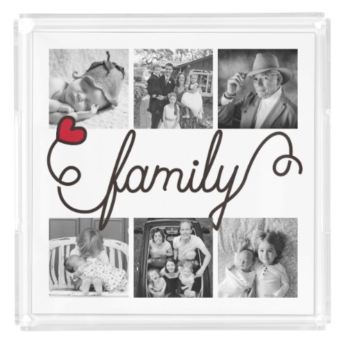 Family Typography Art Red Heart Instagram Photos Acrylic Tray