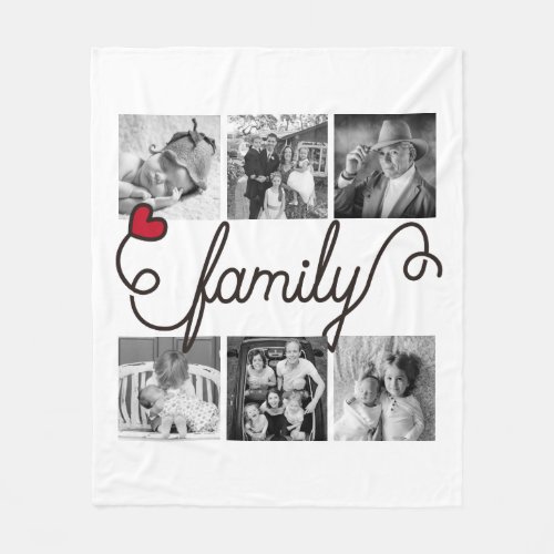 Family Typography Art Red Heart Instagram Photos Fleece Blanket