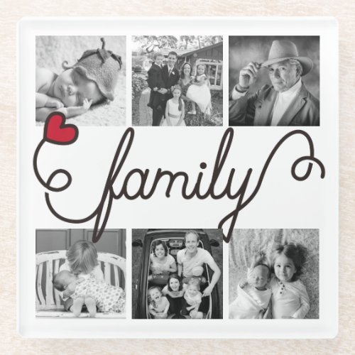 Family Typography Art Red Heart Instagram Photos Glass Coaster