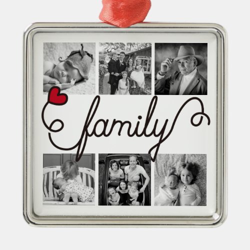Family Typography Art Red Heart Instagram Photos Metal Ornament