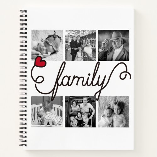 Family Typography Art Red Heart Instagram Photos Notebook