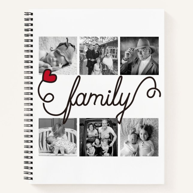 Family Typography Art Red Heart Instagram Photos Notebook (Front)