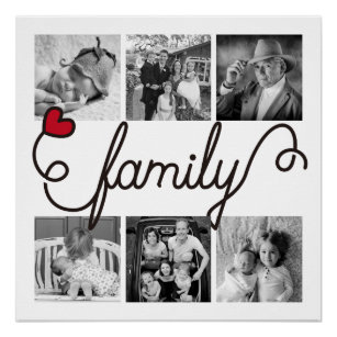 Family Typography Art Red Heart Instagram Photos Poster