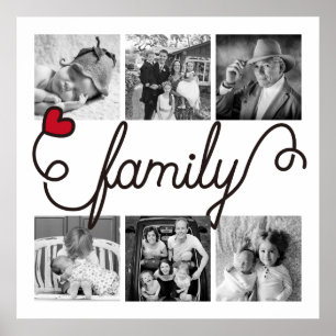 Family Typography Art Red Heart Instagram Photos Poster