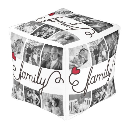 Family Typography Art Red Heart Instagram Photos Pouf